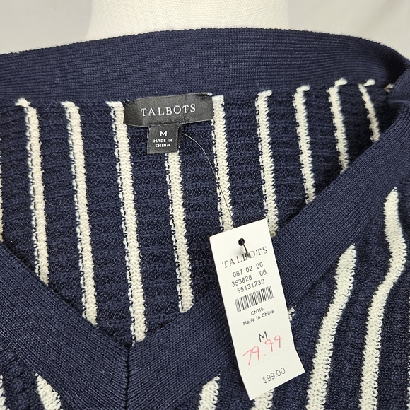 NWT Talbots Blue/white Kimono Sz M Sleeve Knit Blouse Oversized Lagenlook Boho - Picture 6 of 7